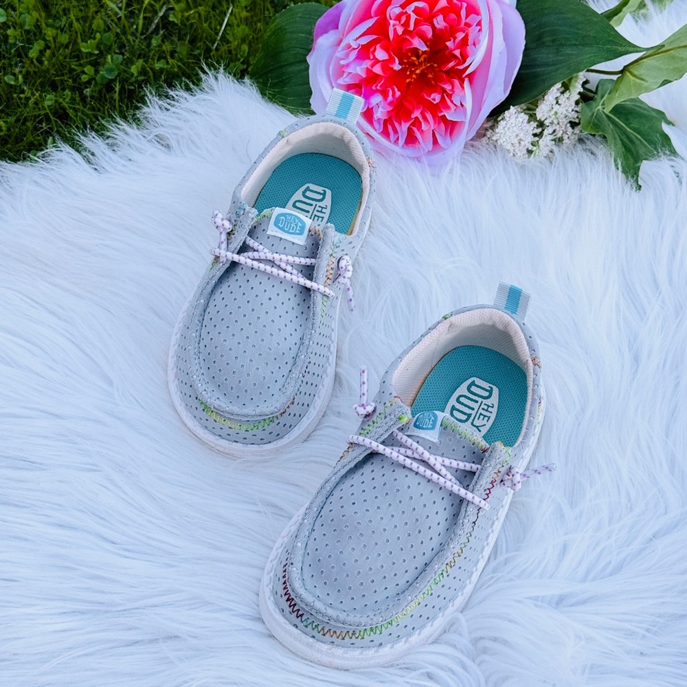 Toddler Hey Dude Grey & Rainbow Trim Shoes